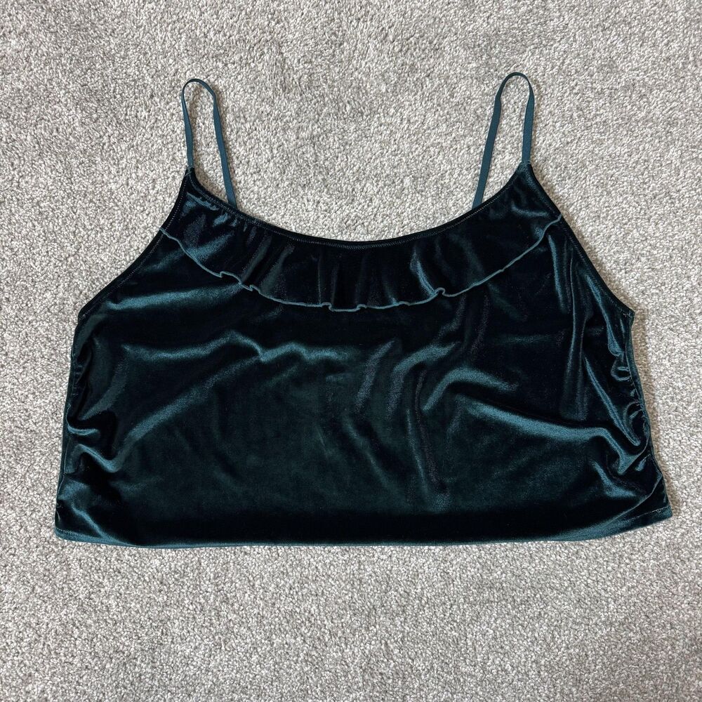 Mentionables Shirt Womens 2X Teal Velvet Cami Crop Tank Top Lightweight Flirty